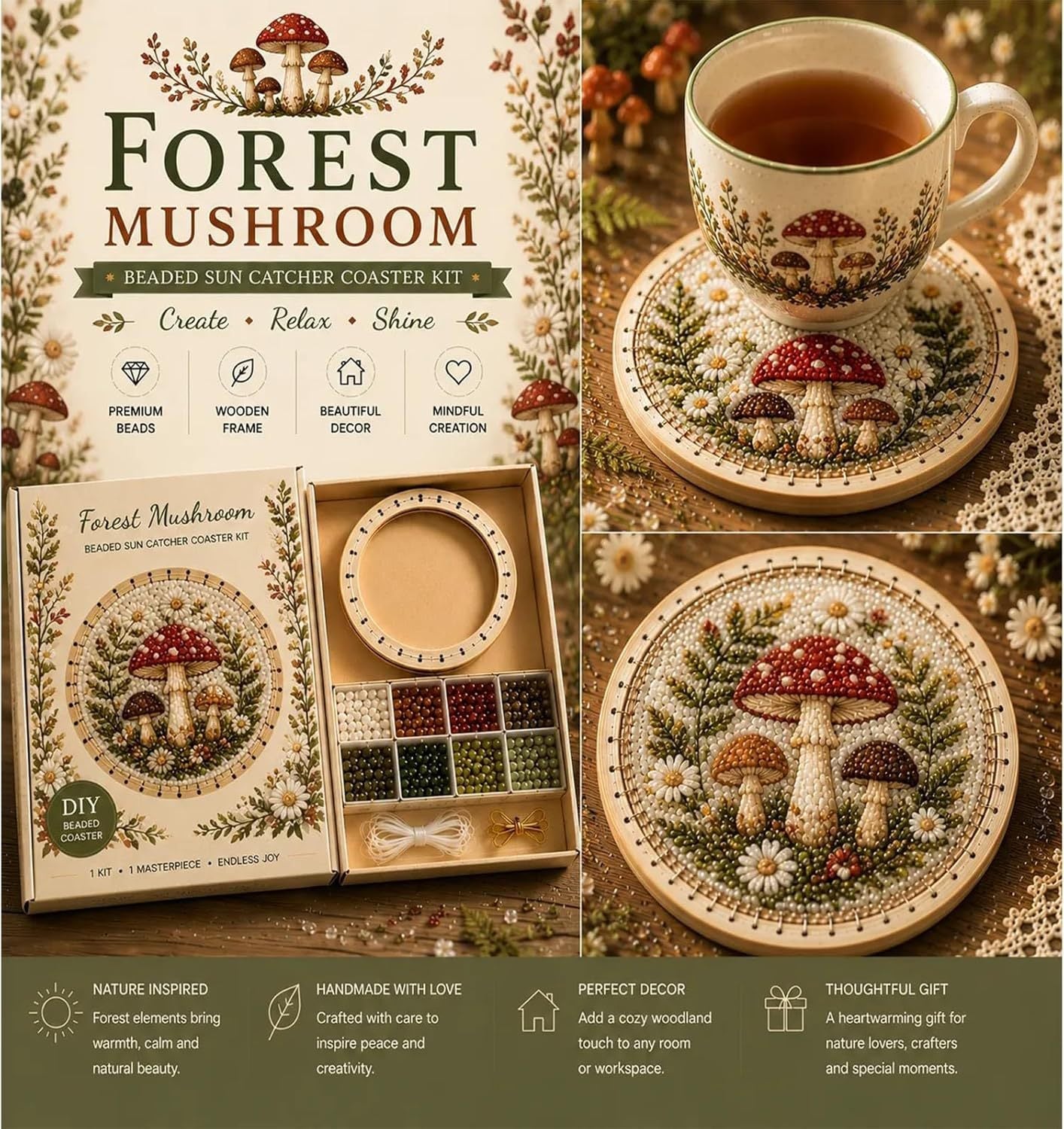✨Handcrafted Beaded Coaster Kit Collection - Create Beautiful Coasters Inspired by Nature