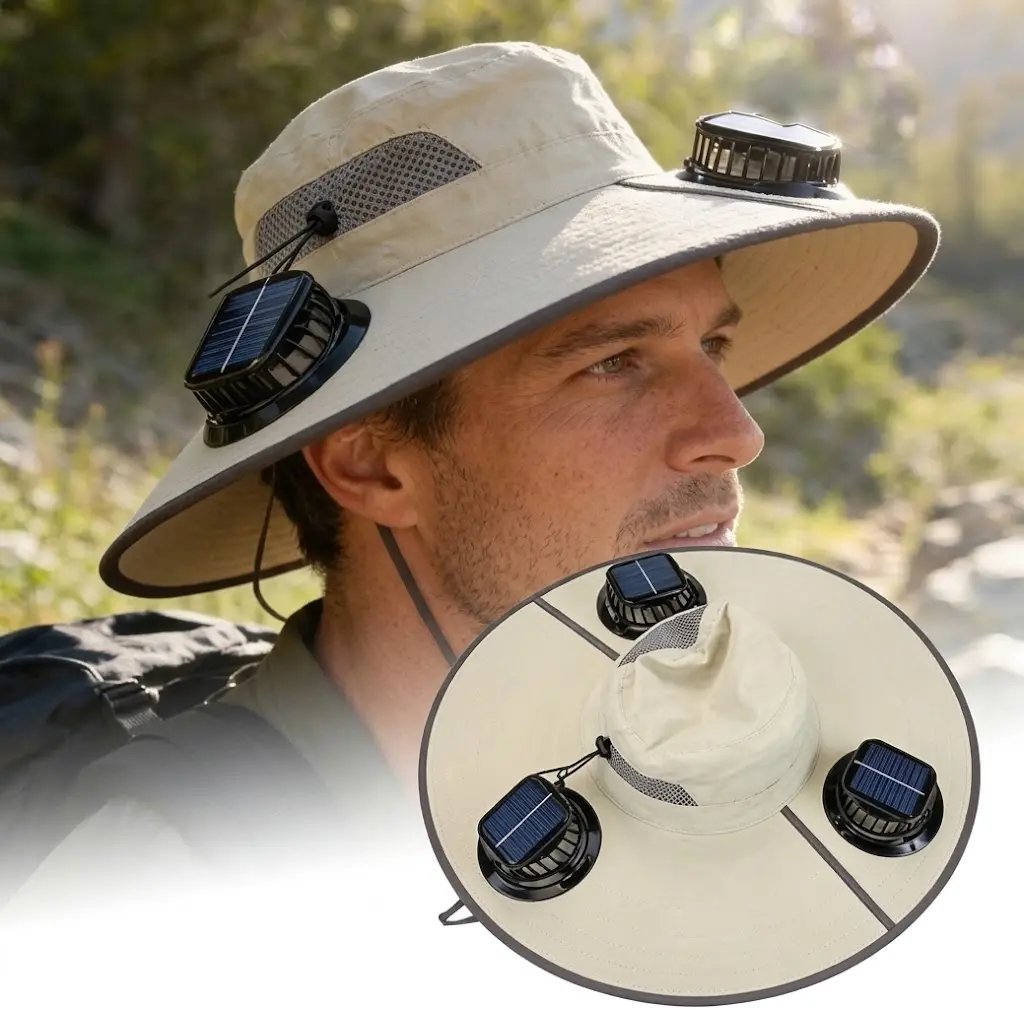2026 New 3-Solar-Fan Cooling Hat — UPF50+ Sun Protection, Triple-Power Rechargeable, & Water-Resistant